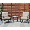 Patio Garden Wicker Rocking Chair*2 and H18.91" Table Set, Tempered Glass Top