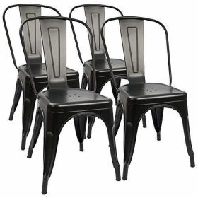 Metal Dining Chairs Set of 4 Indoor Outdoor Patio Chairs Stackable Kitchen Chairs with Back Restaurant Chair 330 LBS Capacity (Quantity: 4, Color: Black)